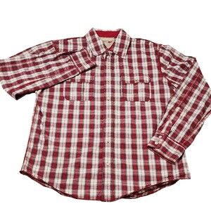Urban Up Shirt Mens Large Red Plaid Long Sleeve Button Cotton Casual Pockets